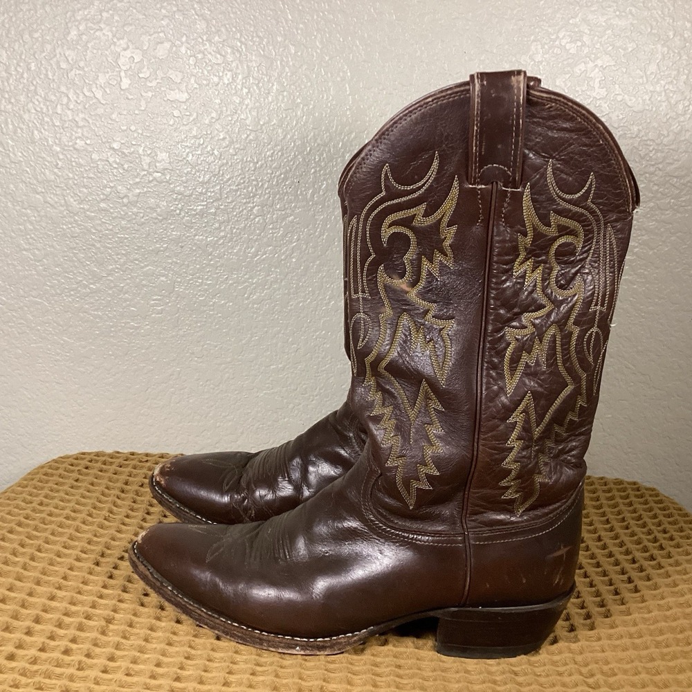 VTG JUSTIN 1030 USA Men Sz 10 D BROWN COWBOY WESTERN DANCEHALL RODEO RANCH BOOTS